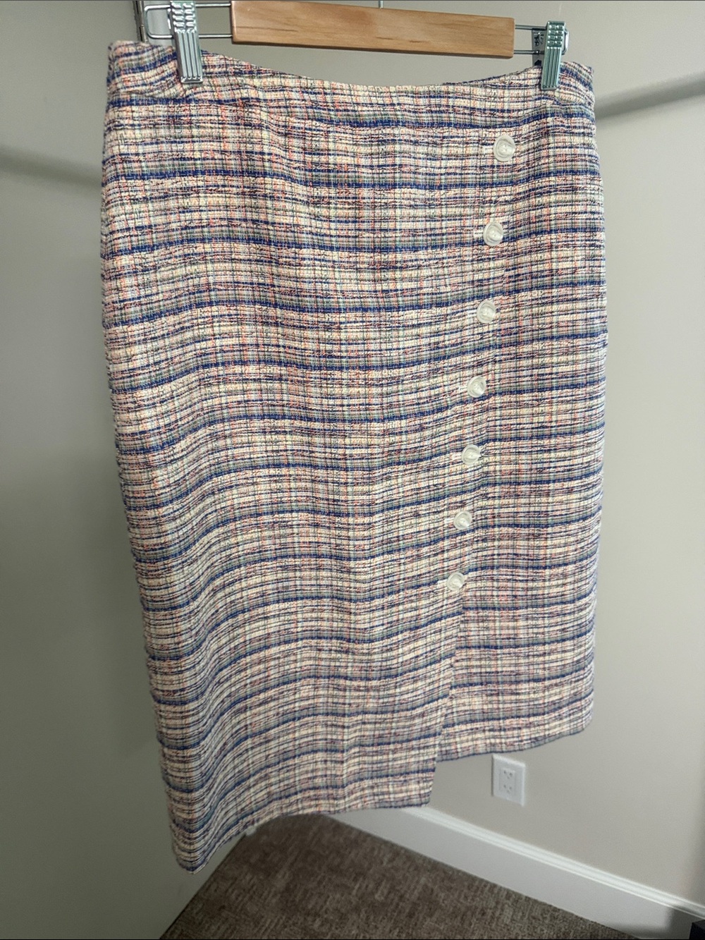 Halogen Cream Multicolor Tweed Button-Front Pencil Skirt